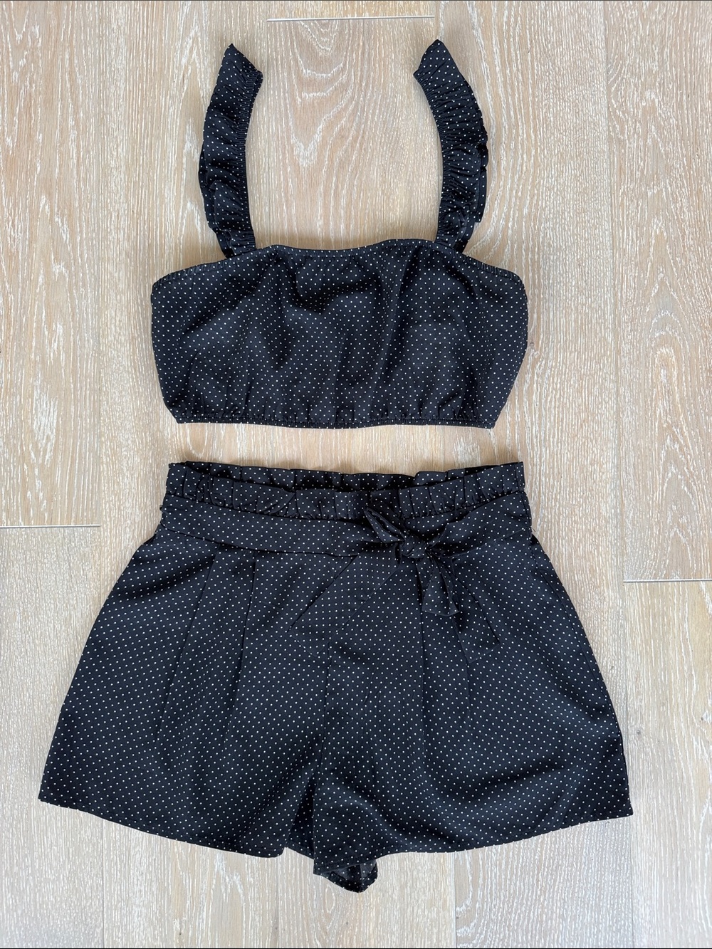Forever 21 Black/White Polka Dot High Waist Shorts + Crop Top Set. S/M.